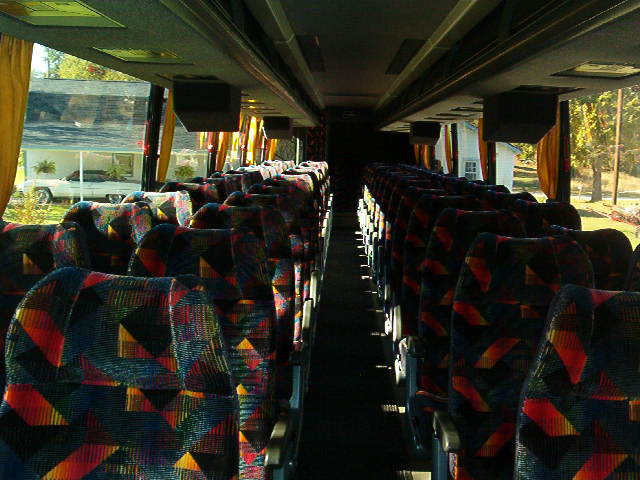 Interior of a 57 passenger Van Hool in our fleet.